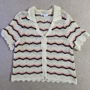 DR2 by Daniel Rainn Open Knit Top Sz S Cropped‎ Button Up Boho Cottagecore Twee
